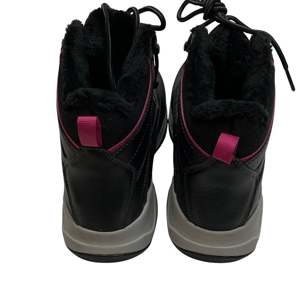 Khombu Womens Black Faux Fur Lined Winter Snow Boot Pink Accents Lace Up 8 NWT
